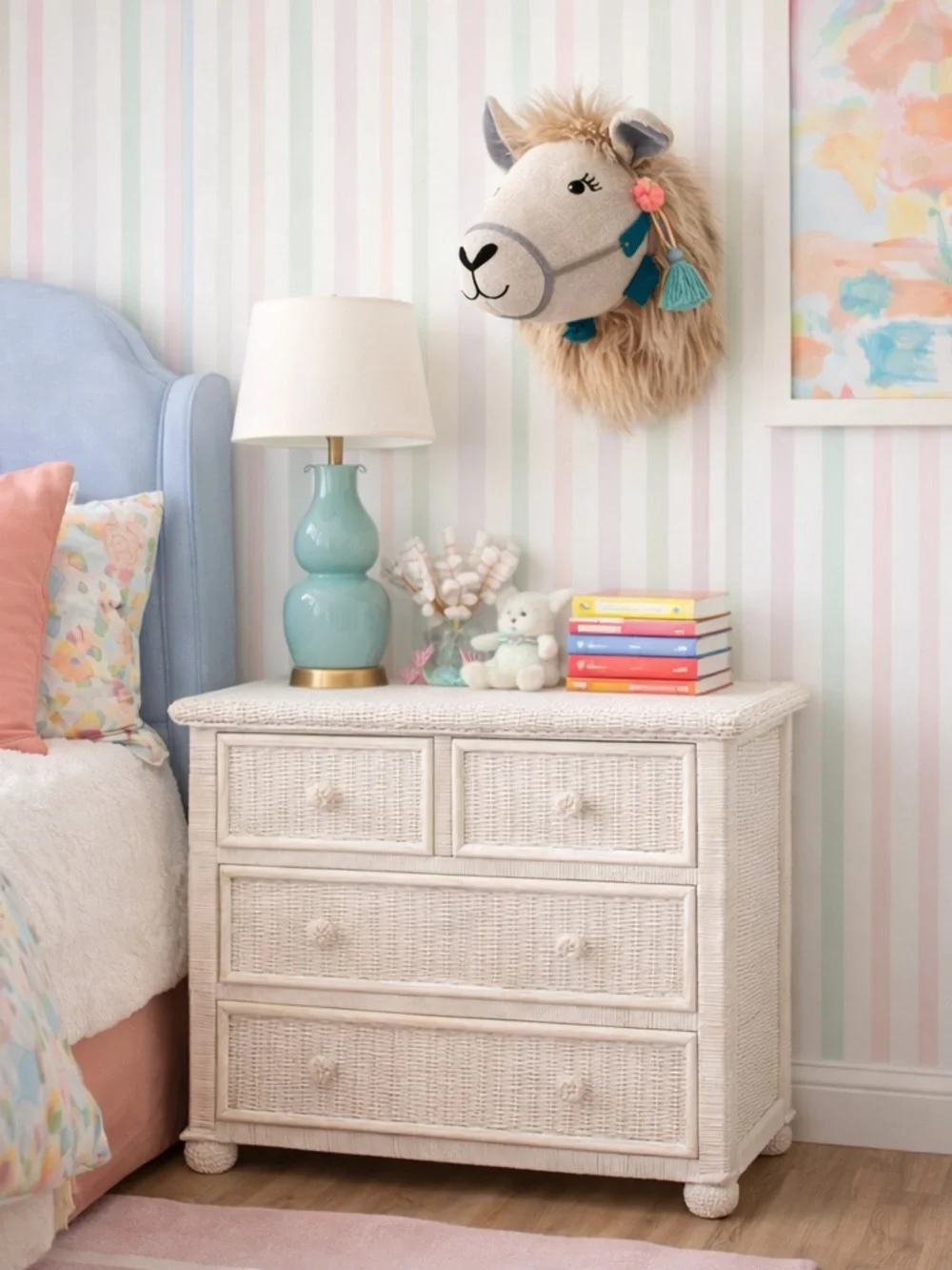 Kids Plush Llama Wall Mount - Neutral with Teal & Pink Tassels